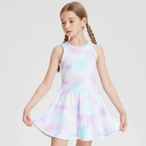 Girls' Sleeveless Sports Dress Nylon Colorful Fashion Fitness Elasticity Slim Fit Children's Clothing
