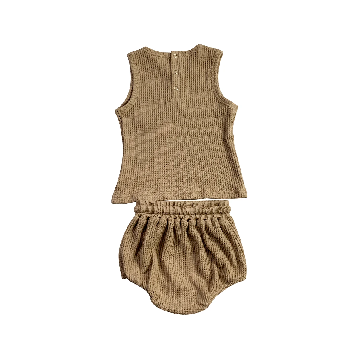 New Arrival Baby Toddler Summer Waffle Set Sleeveless Pocket Shirt and Shorts Custom Color Neutral Baby Outfit - Image 2