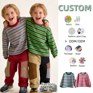 Custom Kids Toddler French Terry Pullover Sweatshirts Long Sleeve Kids Top Candy Colors Casual Solid Pattern Jersey Custom Logo