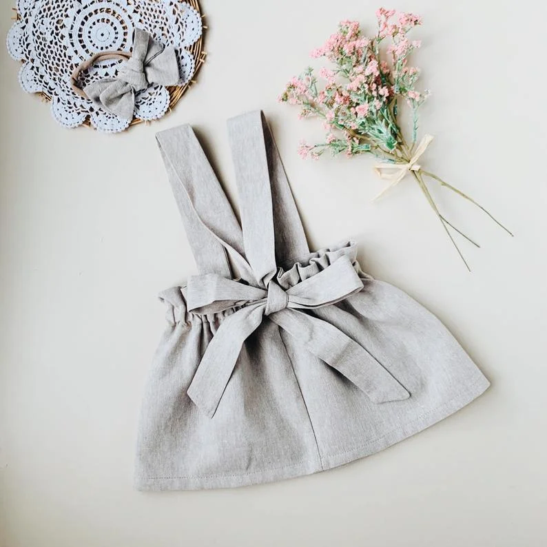 Summer Custom Girl Baby Cute Floral Suspenders Skirt Suit Pleated Lace Button Bow Suspenders Skirt - Image 3