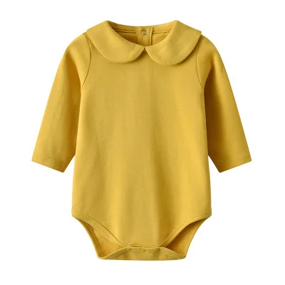 Baby Infant Solid Back Button Rompers Winter 100% Cotton Newborn Girls Peter Pan Collar Organic Cotton Bodysuit - Image 2