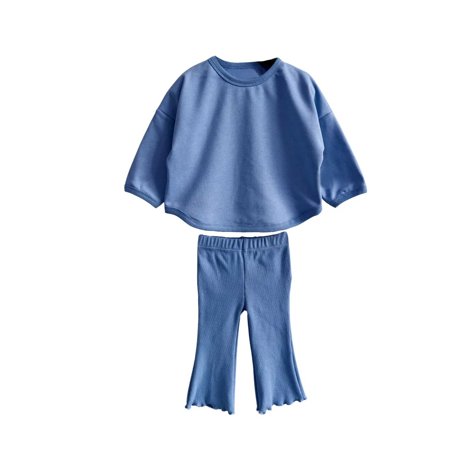 Custom Soft Girls' Set Smooth and Soft Solid-color Long-sleeved Suit Spring Long Sleeve T-Shirt Pants Baby Two-piece Clothing - Image 3