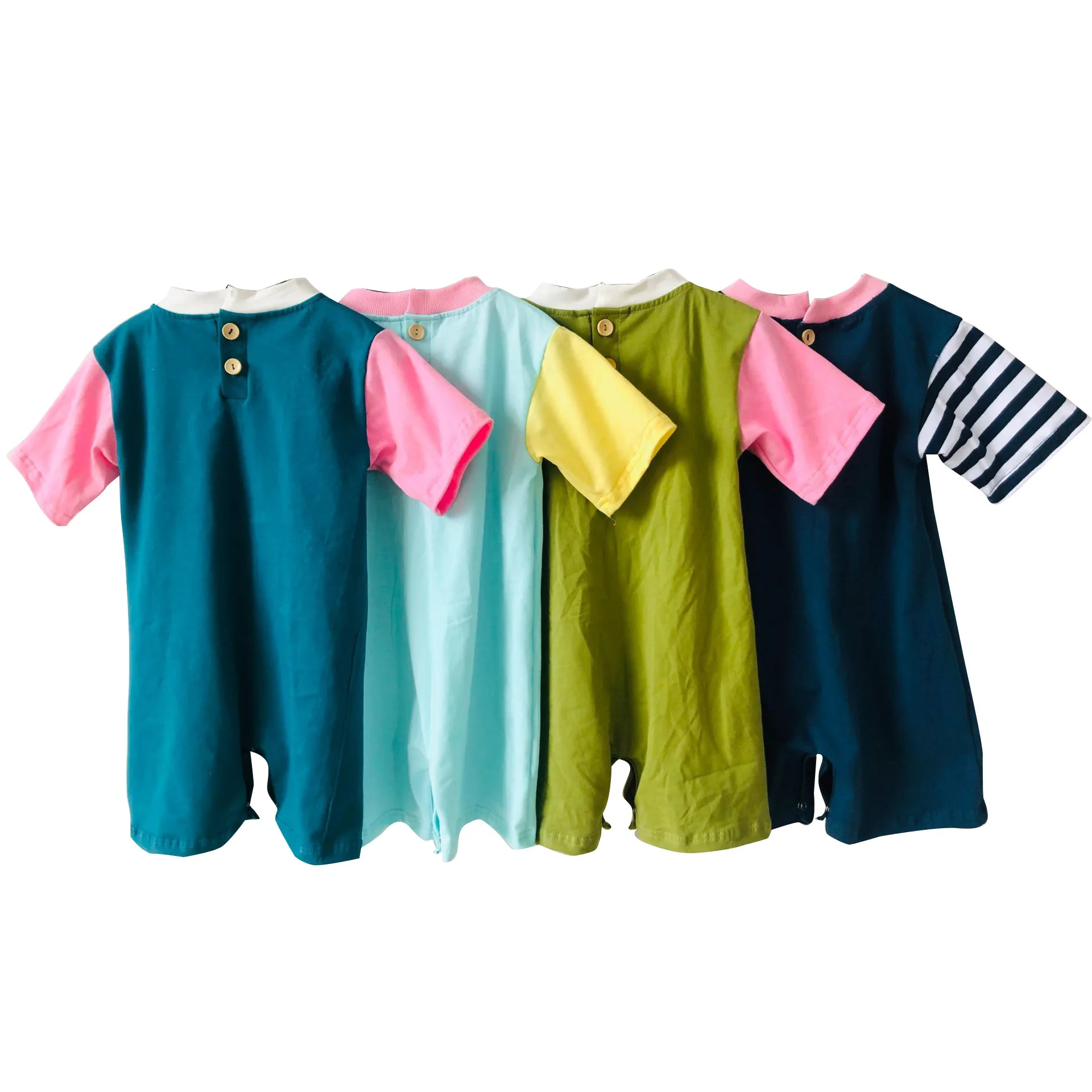 Summer Kids' Trendy Light Blue Knitted Cotton Jumpsuit Short-Style Design Fashionable and Energetic Baby Rompers - Image 2