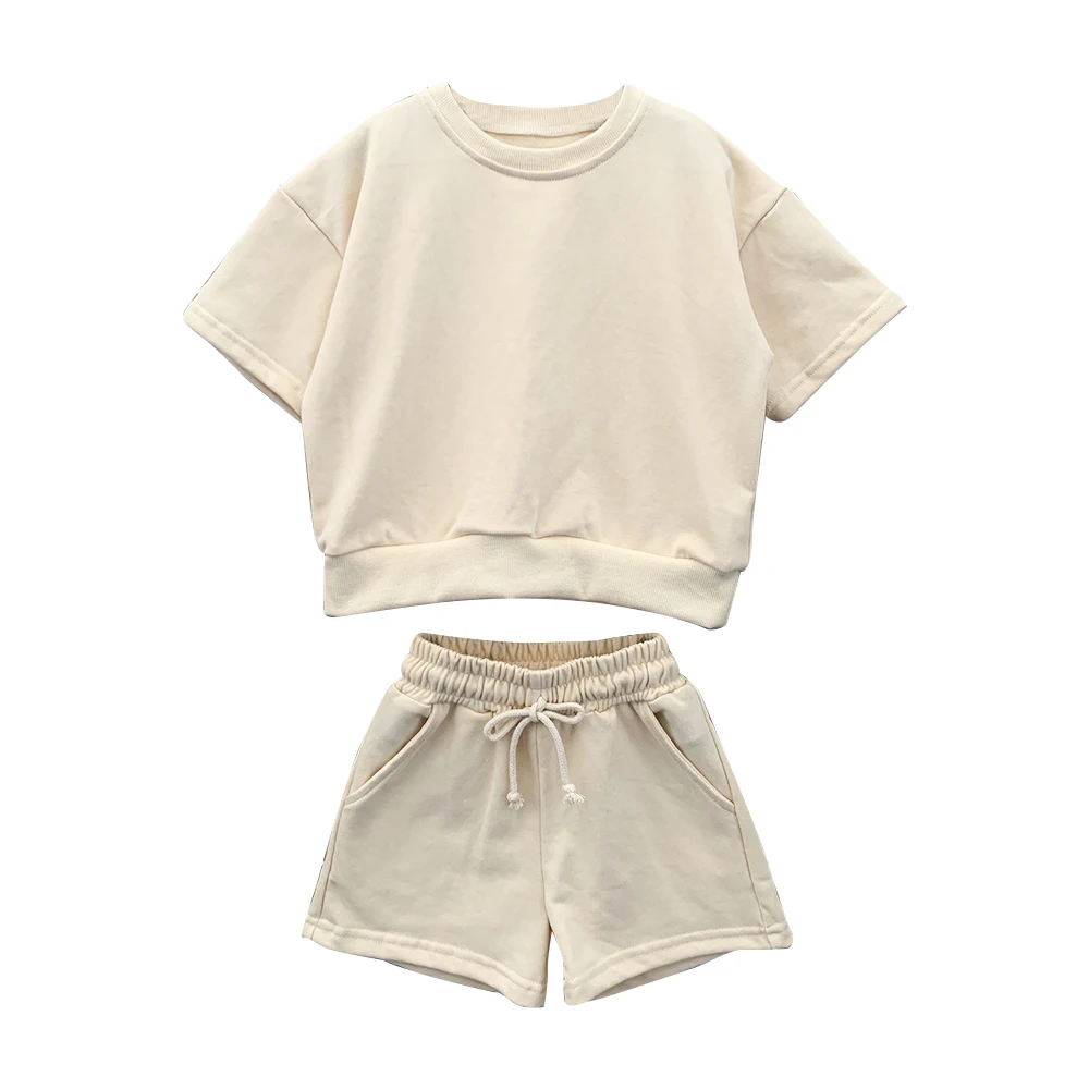 Factory Price Waffle Cotton Solid Color Short Sleeve Fallow Baby Clothing Sets for Summer - Image 3