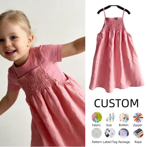 Customized Toddler Girl Dress Baby Girls Summer Clothes Linen Sleeveless Smocked Dresses Boho Dresses Casual Infant Sundress