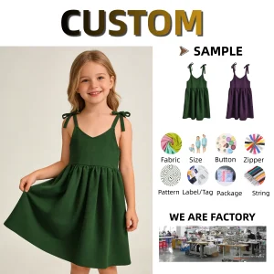 Casual Girls' Skirt Cotton and Linen Spaghetti Strap Dress Strap Tie Dress Girls' Summer Skirt Baby Girls Soft Clothing
