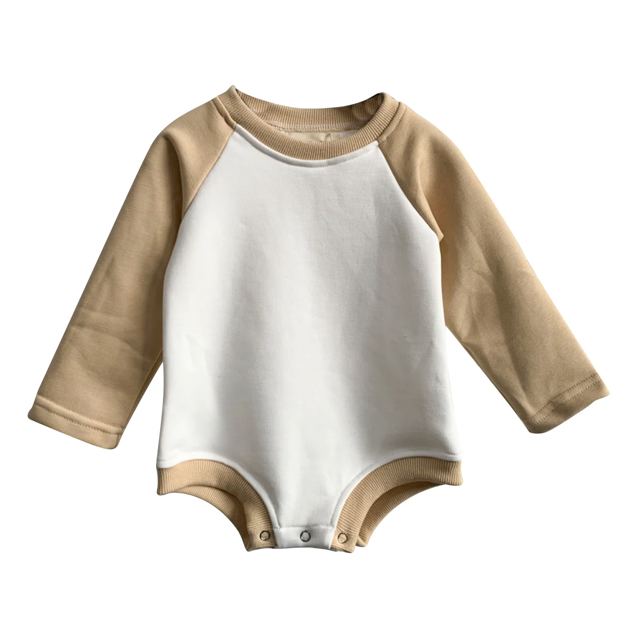 2024Custom Sleeveless Unisex Kids Baby Raglan Crawling Suit French Terry Baby Sweatshirt Romper Toddler Clothing - Image 3