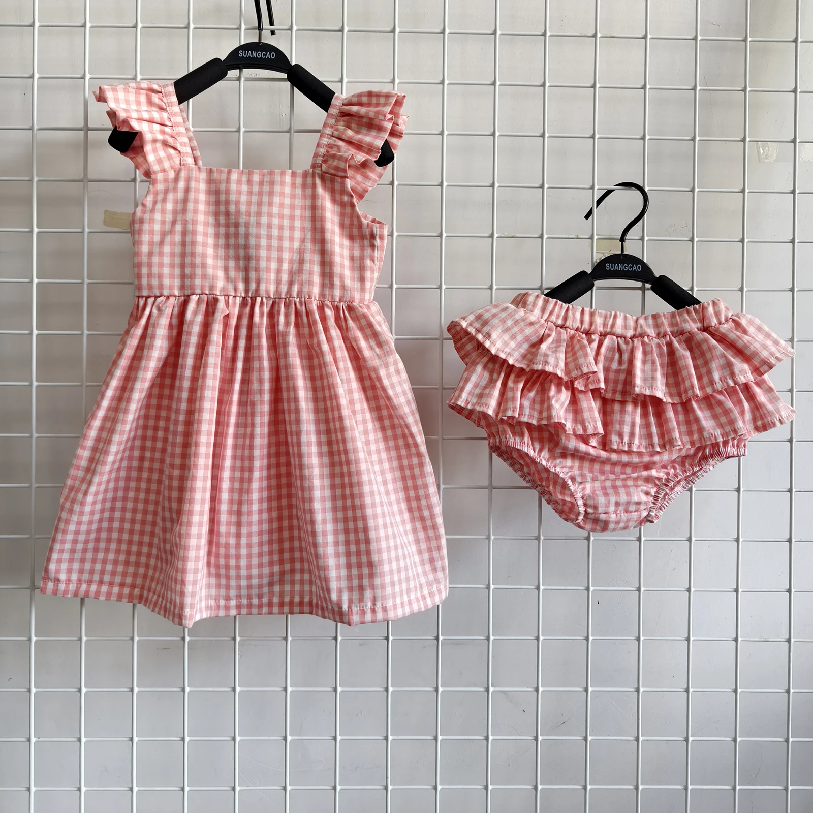 Custom Baby Girl Sets Clothes Girls Casual 100% Cotton Dress Short Sleeve Buffalo Check Red White Plaid Dresses for Kids - Image 3