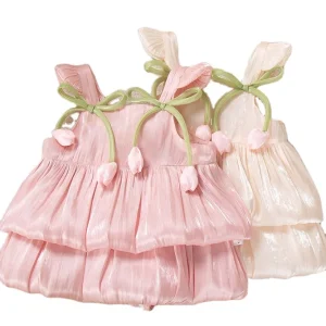 Factory Price Cotton Ruffle Sleeve Korean Tulip Lace Baby Clothes Rompers for Summer