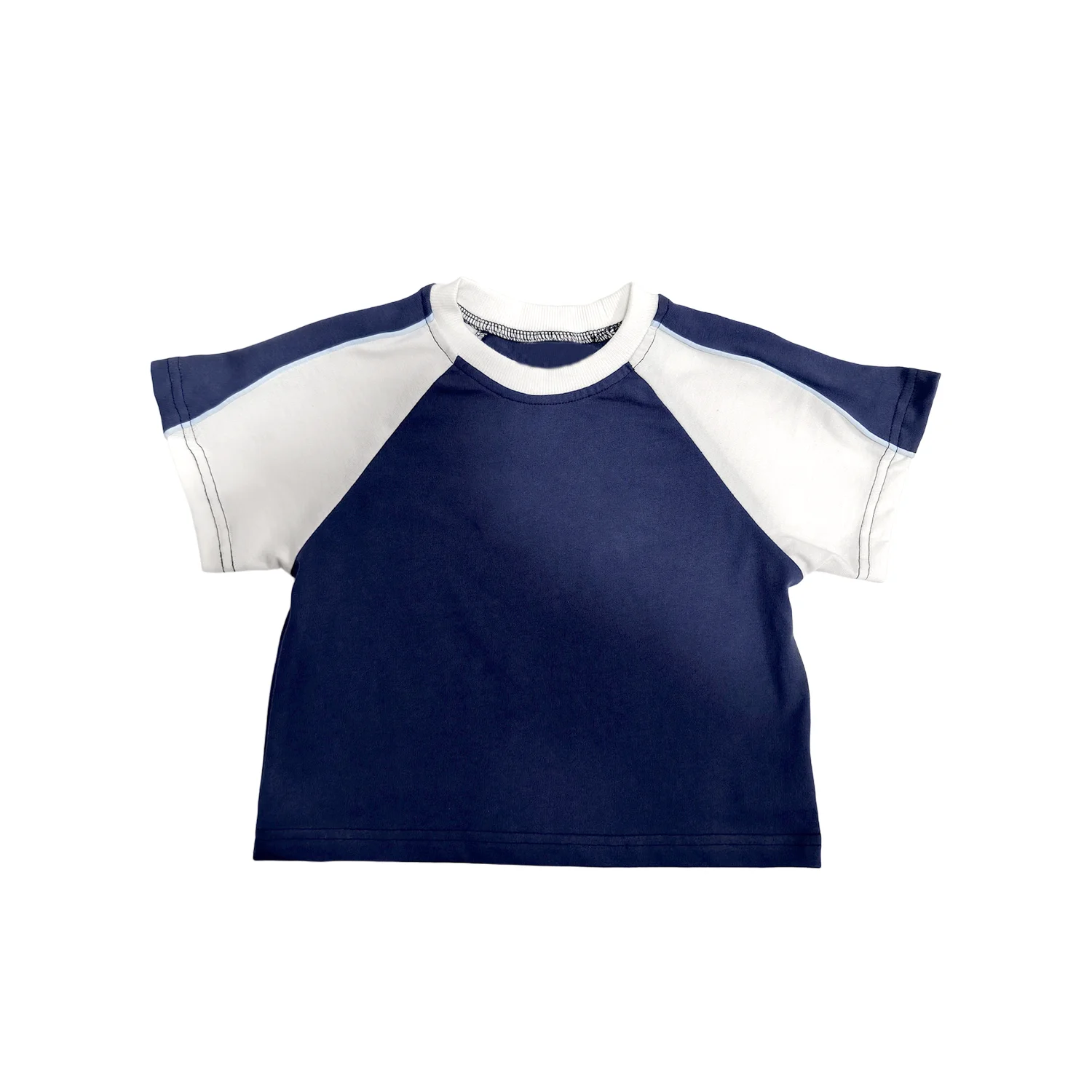 Soft Baby Shirt Kids' White & Navy Blue Raglan Sleeve T-Shirt Casual Short Sleeve Crew Neck Cotton Tee for Boys Girls for 0-8T - Image 2