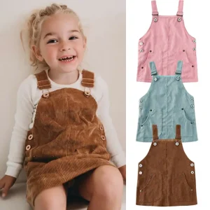 2024 Baby Summer Clothing 0-5T Toddler Kids Baby Girl Mini Retro Dress Strap Corduroy Dress Suspenders Solid Overalls