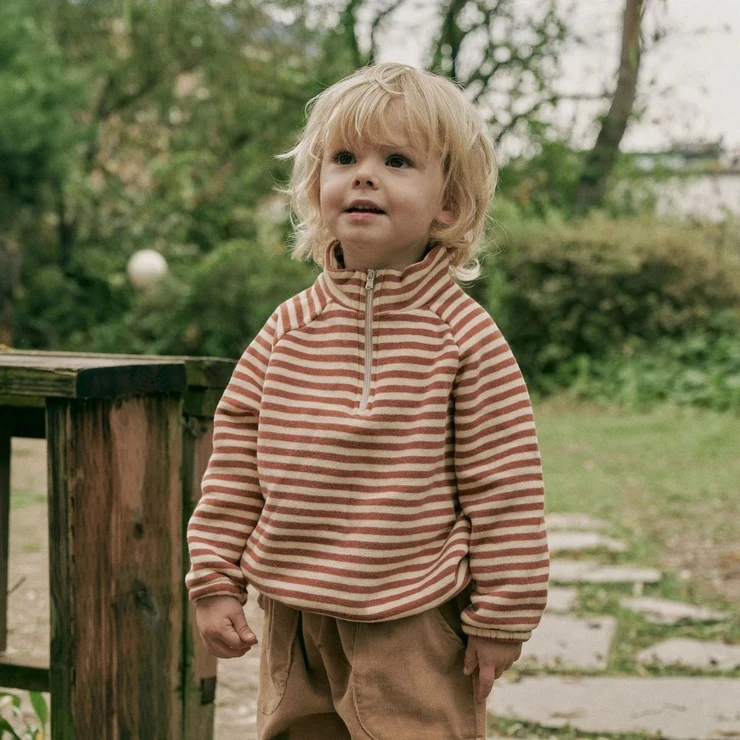 Fashion Autumn Stripe Terry Toddler Shirt Half Zip Pullover Sweatshirt Long Sleeve Tops - Image 4