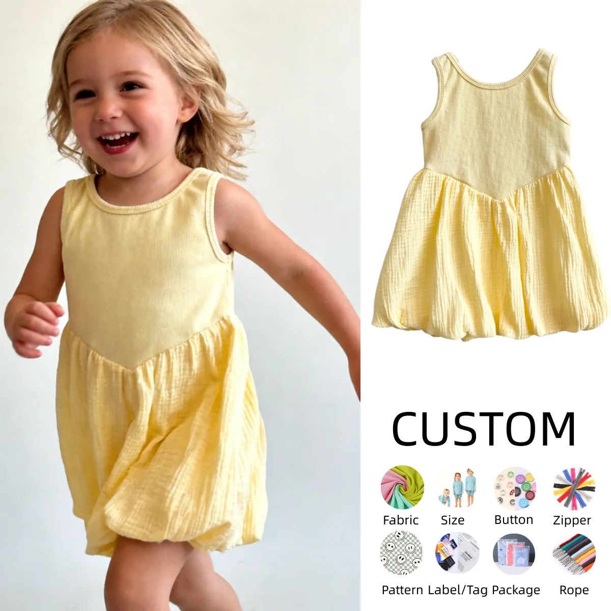 OEM Baby Clothing Baby & Toddler Girl Crape Cotton Dress Versatile Sleeveless Summer Tank & Sleeveless Fall Dress