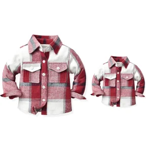 RTS Mommy and Me Flannel Coat Plaid Long Sleeve Button Shirt Clothes